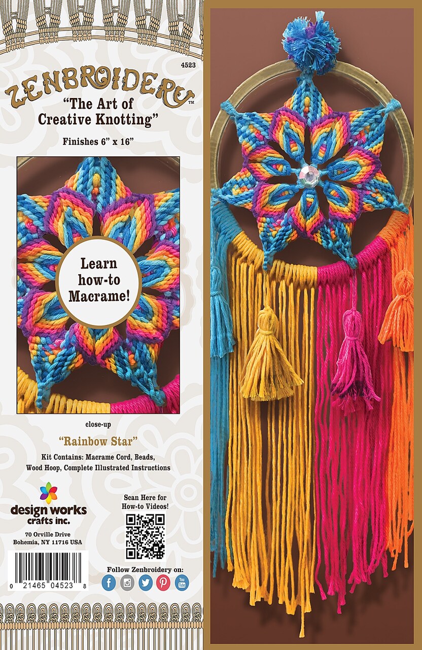 Design Works/Zenbroidery Macrame Wall Hanging Kit 6"X16"-Rainbow Star